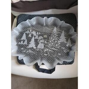 Christmas Tree Mikasa Frosted Crystal Scene 17x12”  Vtg Serving Platter